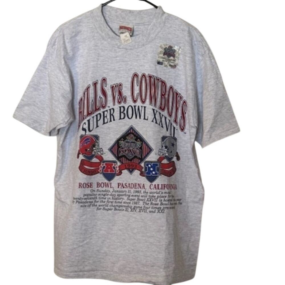NWT RARE Vintage 1993 Cowboys vs Bills Super Bowl XXVII Nutmeg Mills NFL Shirt L